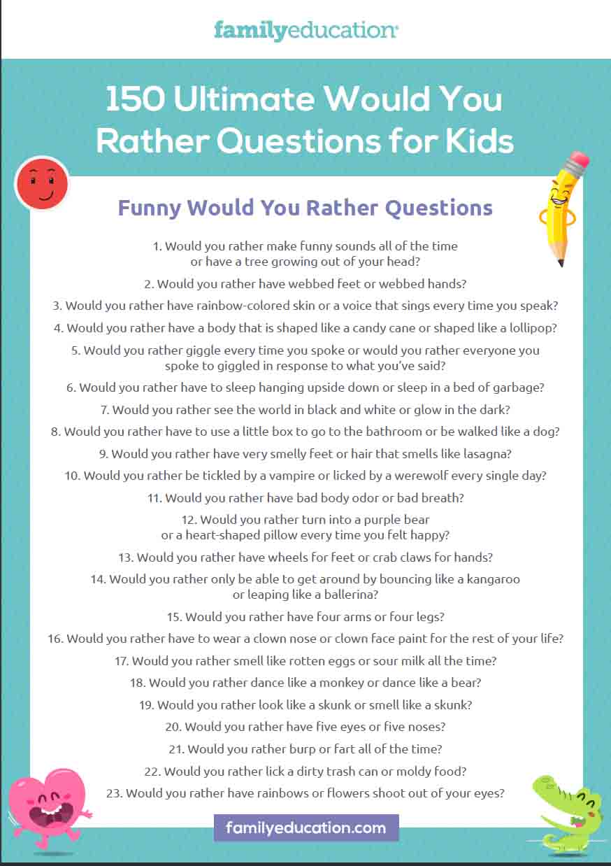 The Ultimate List Of 150 'Would You Rather?' Questions For Kids ...